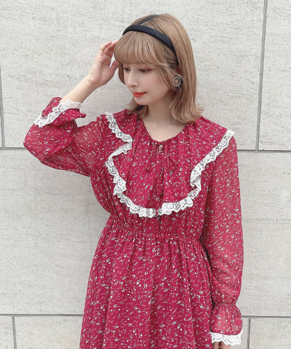 レース使い小花柄ラッフルワンピース/F i.n.t [55AE01j005] | F i.n.t