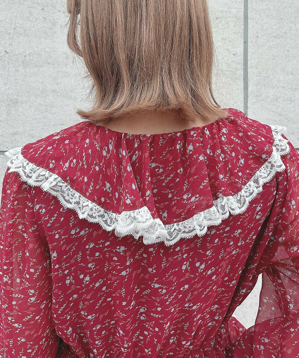 □レース使い小花柄ラッフルワンピース/F i.n.t [55AE01j005] | F