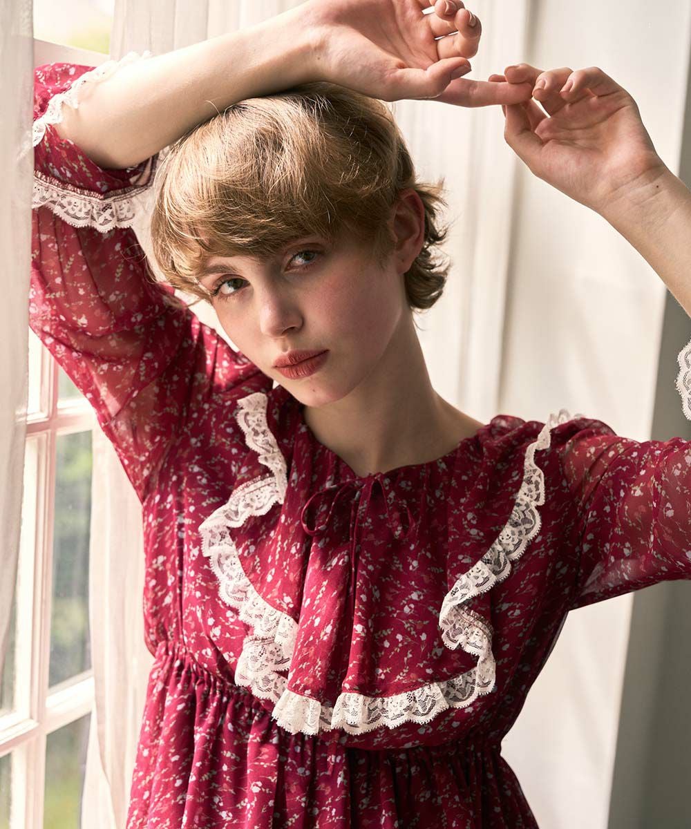 レース使い小花柄ラッフルワンピース/F i.n.t [55AE01j005] | F i.n.t