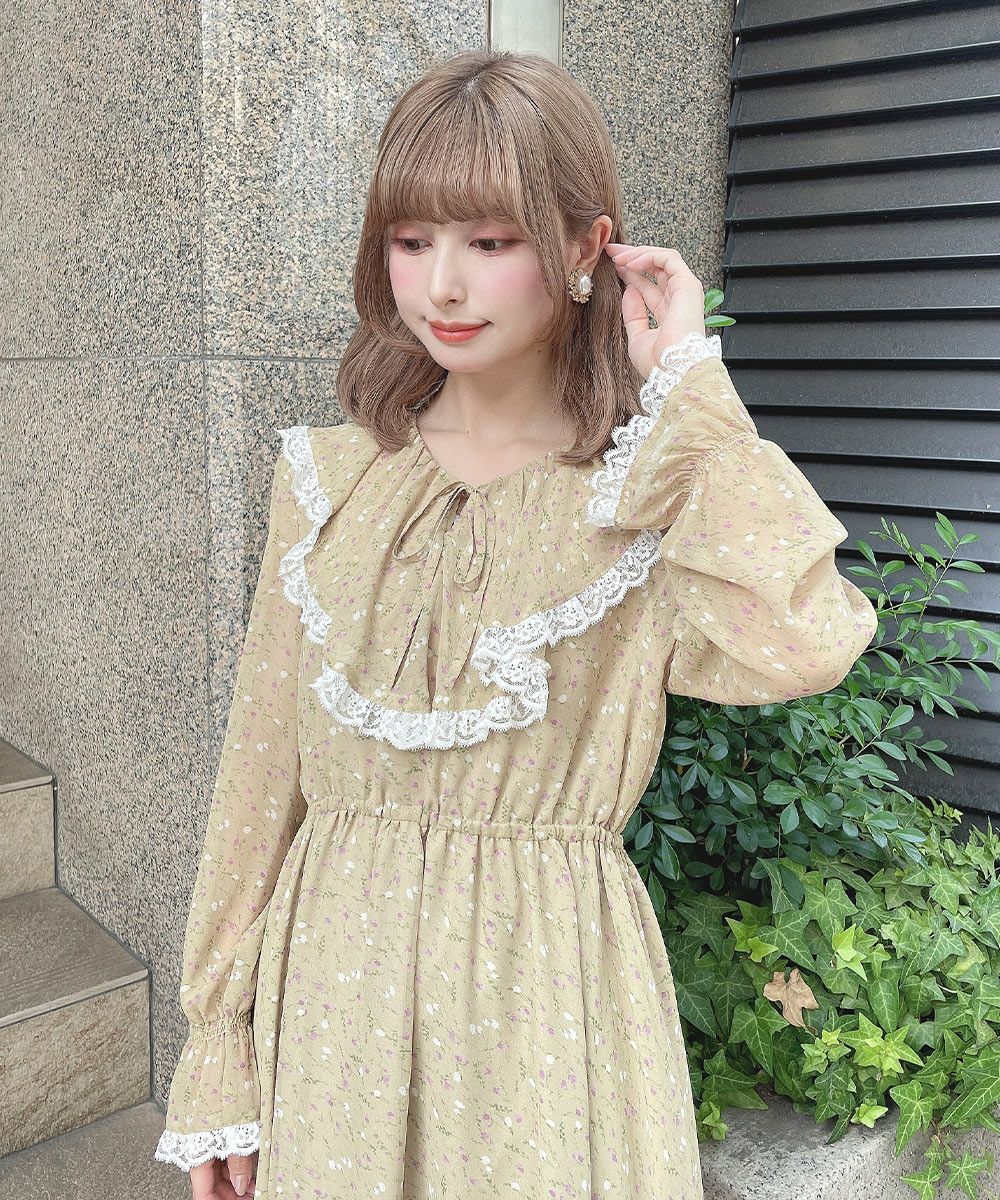 □レース使い小花柄ラッフルワンピース/F i.n.t [55AE01j005] | F