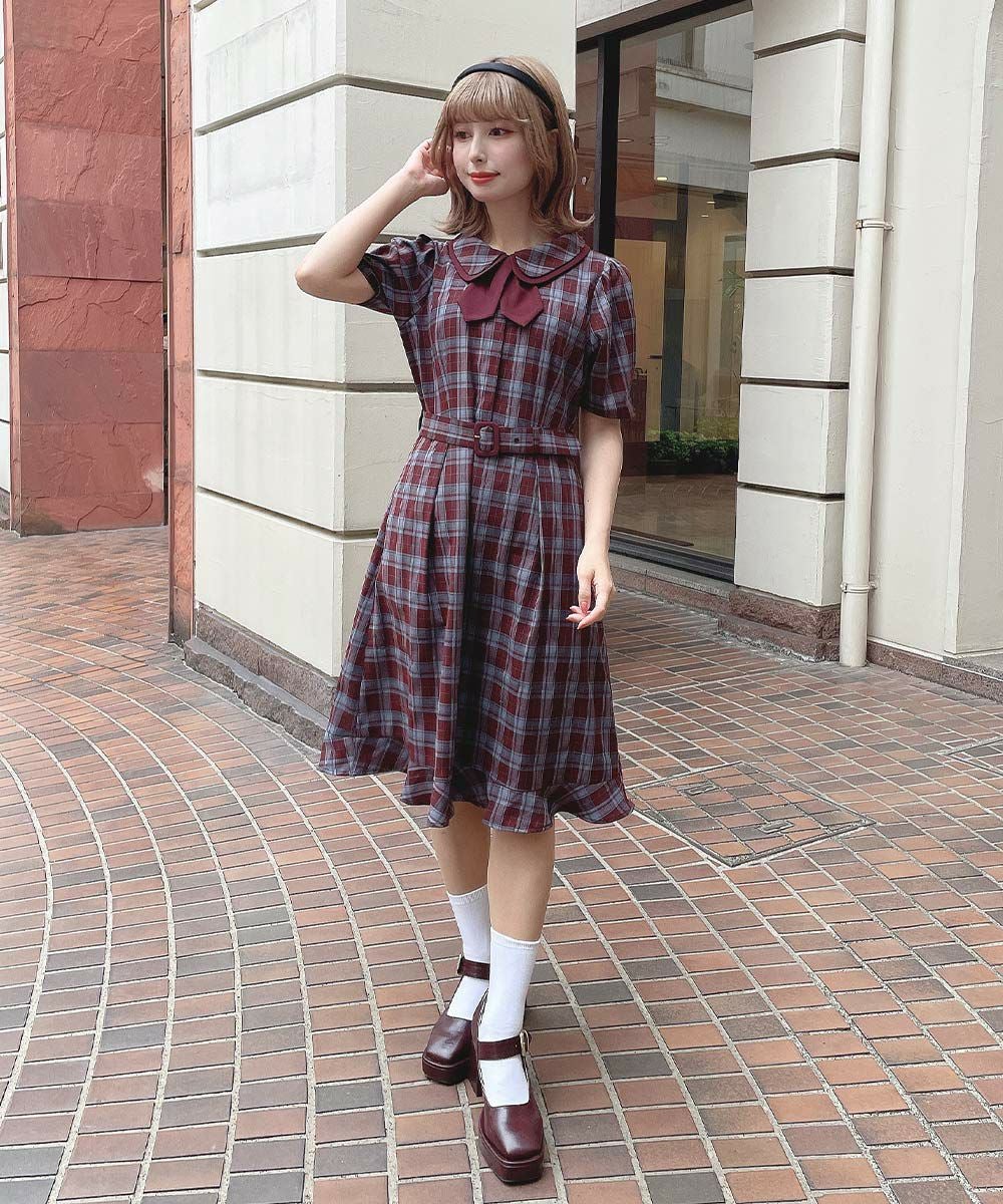 タイ付きダブルカラーチェックワンピース/F i.n.t [55AE02h001] | F