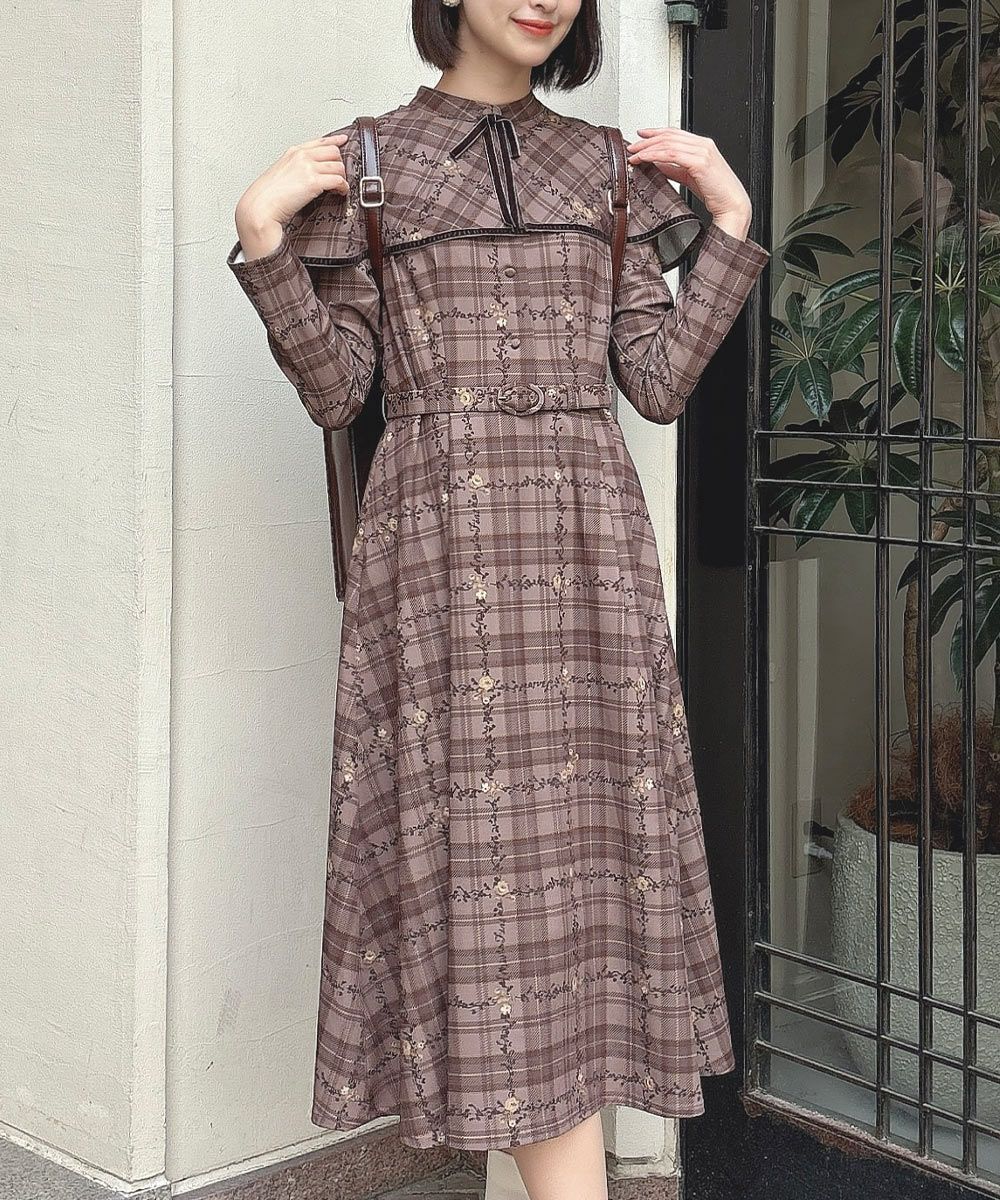 プチフラワーチェック柄ケープ付きワンピース/F i.n.t [55AE02j004