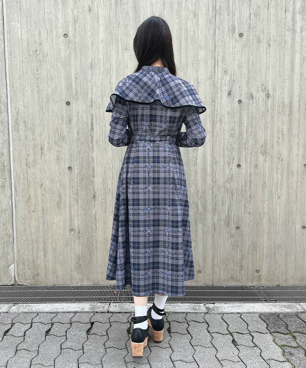 □プチフラワーチェック柄ケープ付きワンピース/F i.n.t [55AE02j004