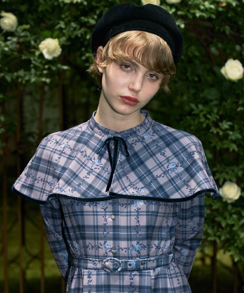 プチフラワーチェック柄ケープ付きワンピース/F i.n.t [55AE02j004