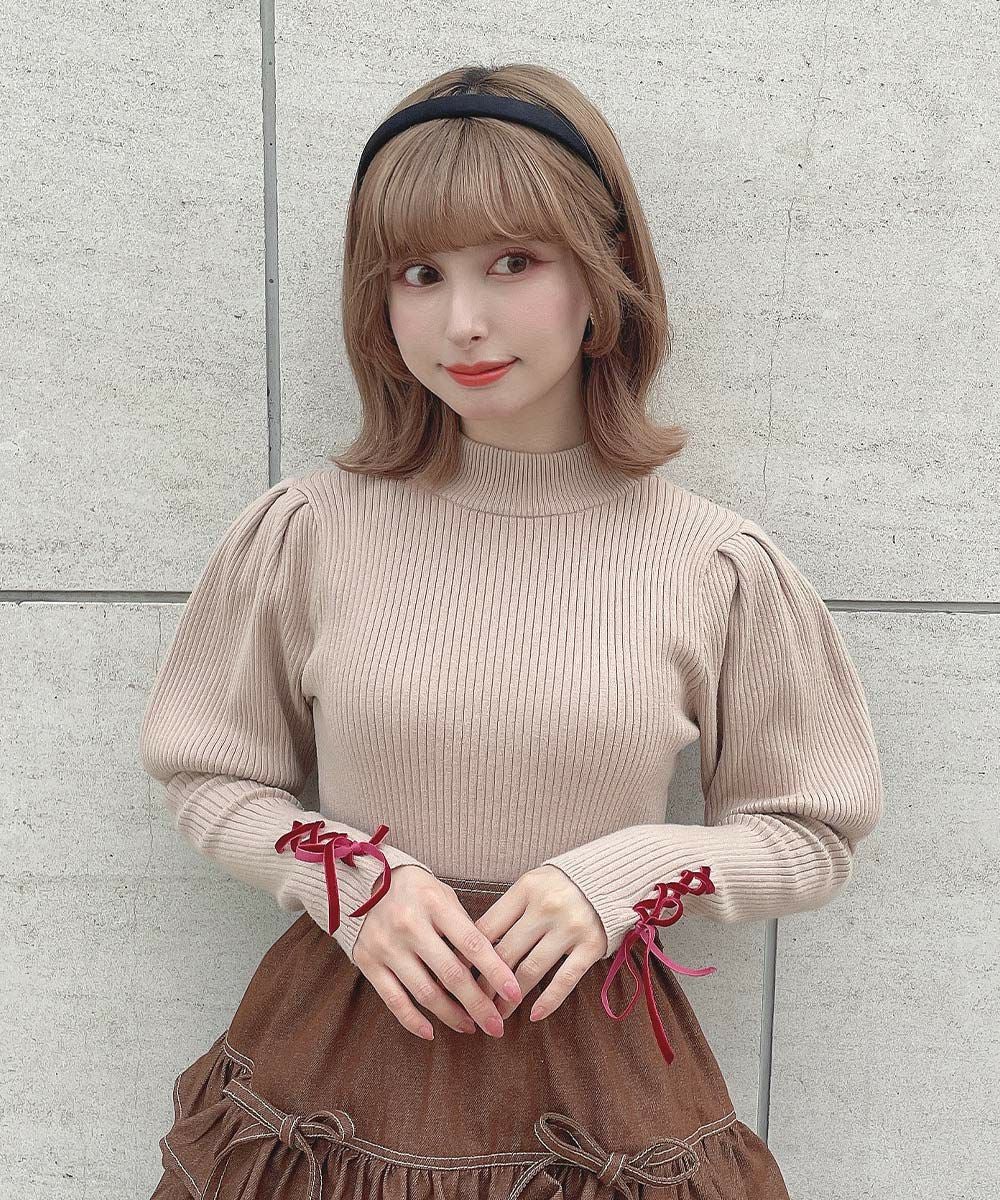Her lip  to レースアップニットプルオーバー Lace Ladies（レースレディース） フロント レースアップ リブ ニット