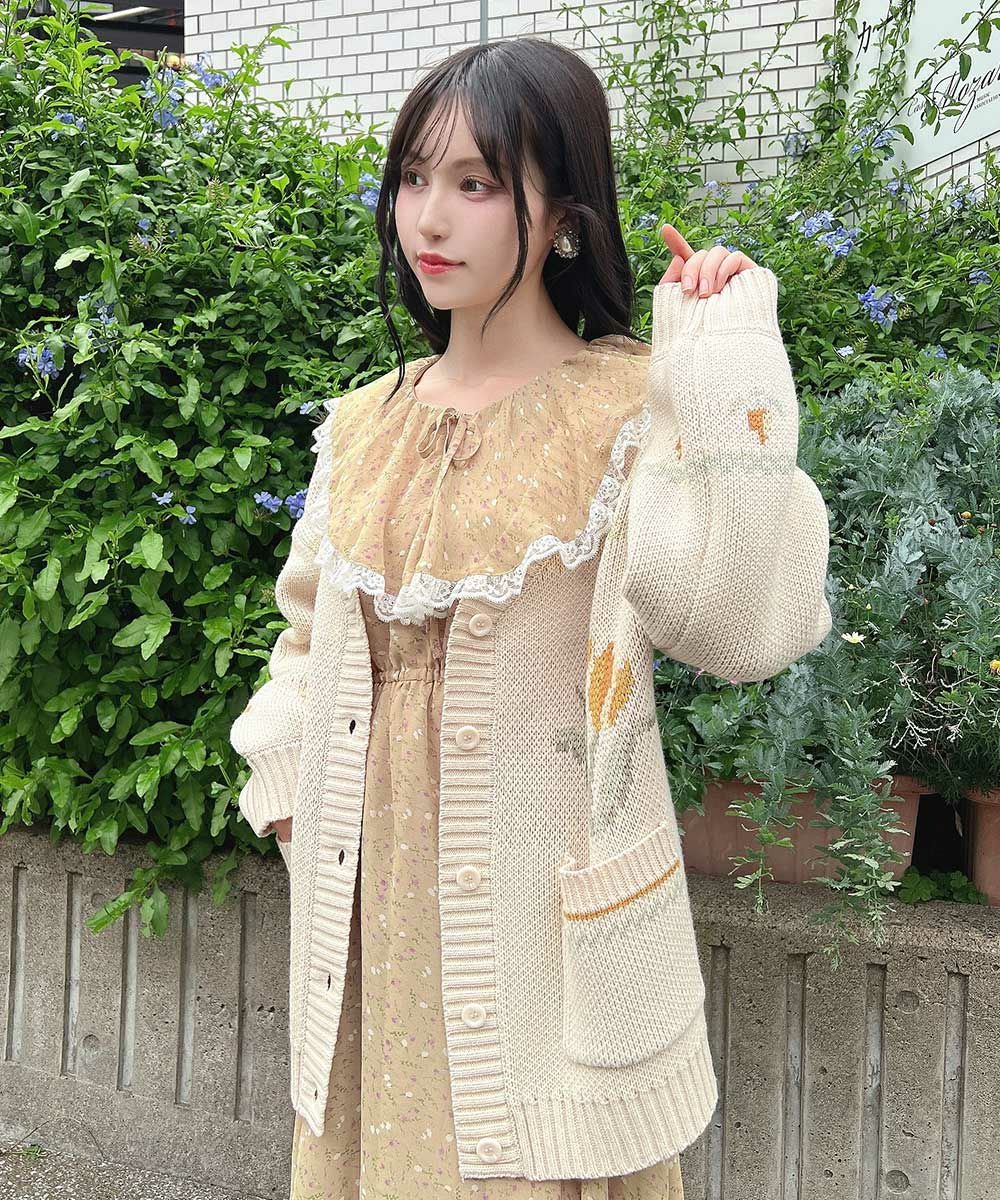 チューリップポット柄ニットカーディガン/F i.n.t [55AJ04j002] | F