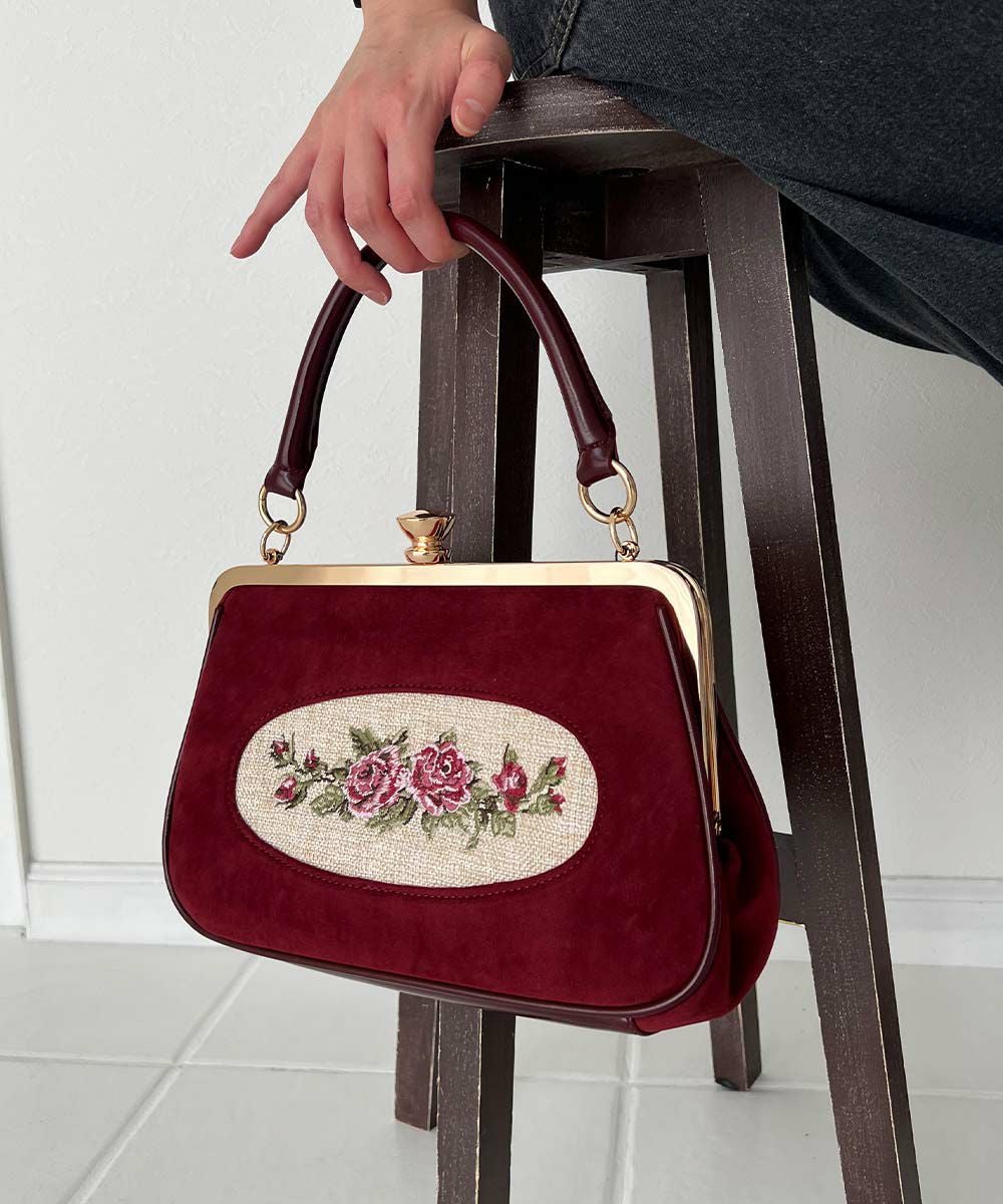 フレームローズ刺繍クロップドがま口バッグ/an another angelus