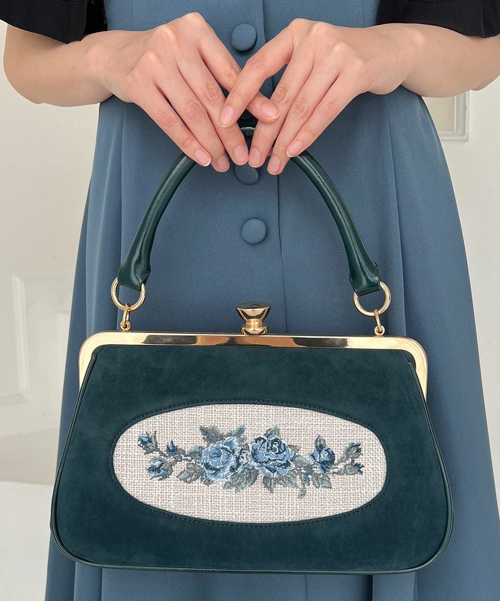 フレームローズ刺繍クロップドがま口バッグ/an another angelus