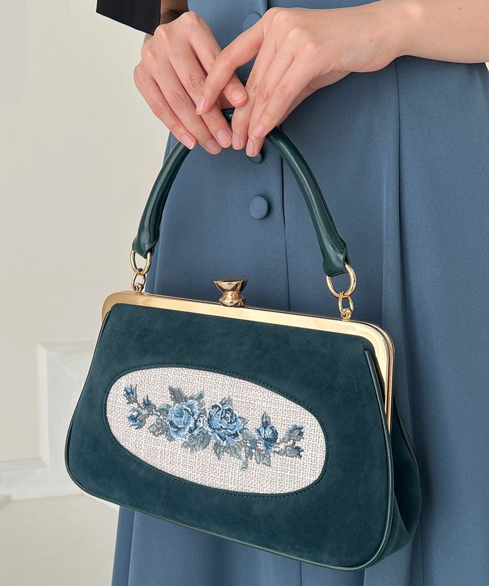 フレームローズ刺繍クロップドがま口バッグ/an another angelus
