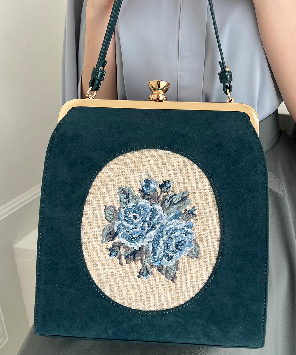 カメオローズ刺繍スクエアがま口バッグ/an another angelus