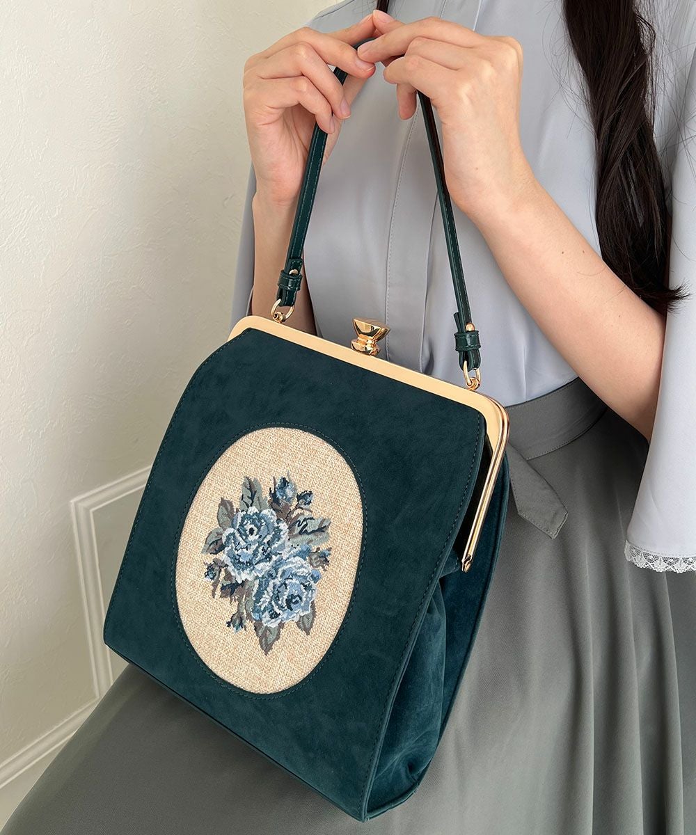 カメオローズ刺繍スクエアがま口バッグ/an another angelus