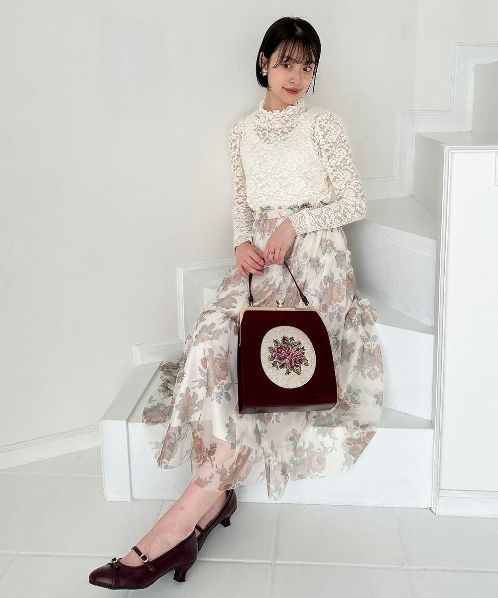 □カメオローズ刺繍スクエアがま口バッグ/an another angelus