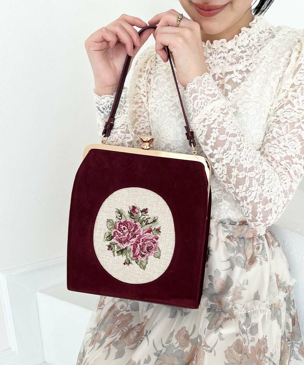カメオローズ刺繍スクエアがま口バッグ/an another angelus