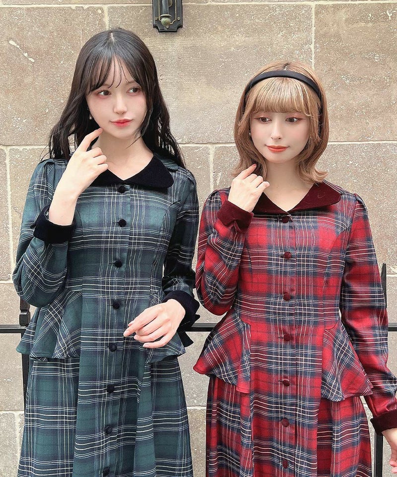 左：green×navy / 157cm, 右：bordeaux×navy / 152cm