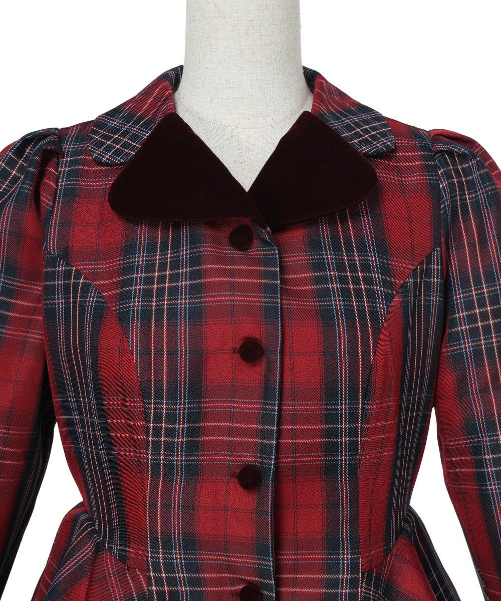 別珍ラペルペプラムチェックワンピース/an another angelus