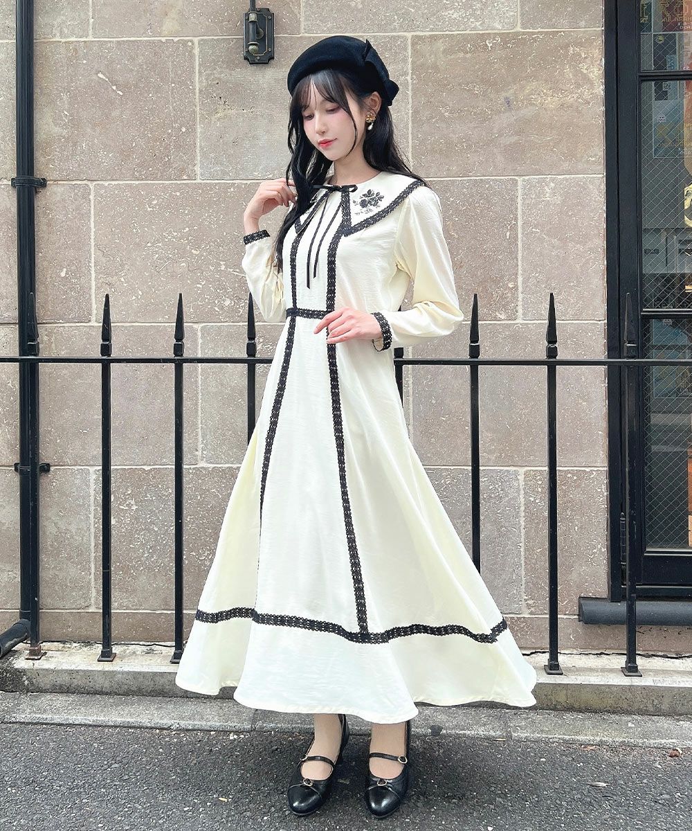 トーションレース使い刺繍衿ワンピース/an another angelus
