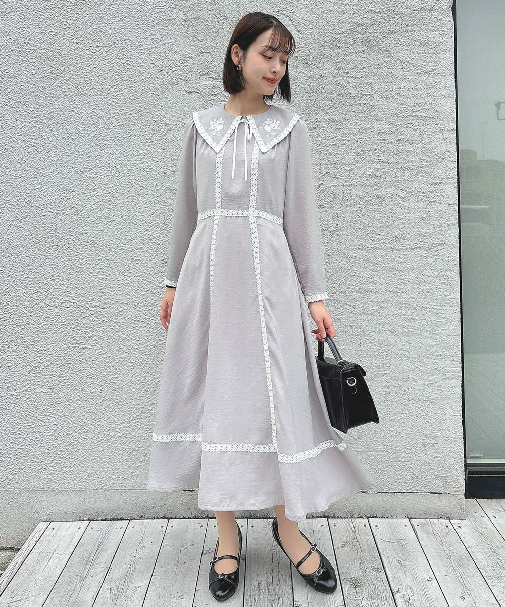 トーションレース使い刺繍衿ワンピース/an another angelus