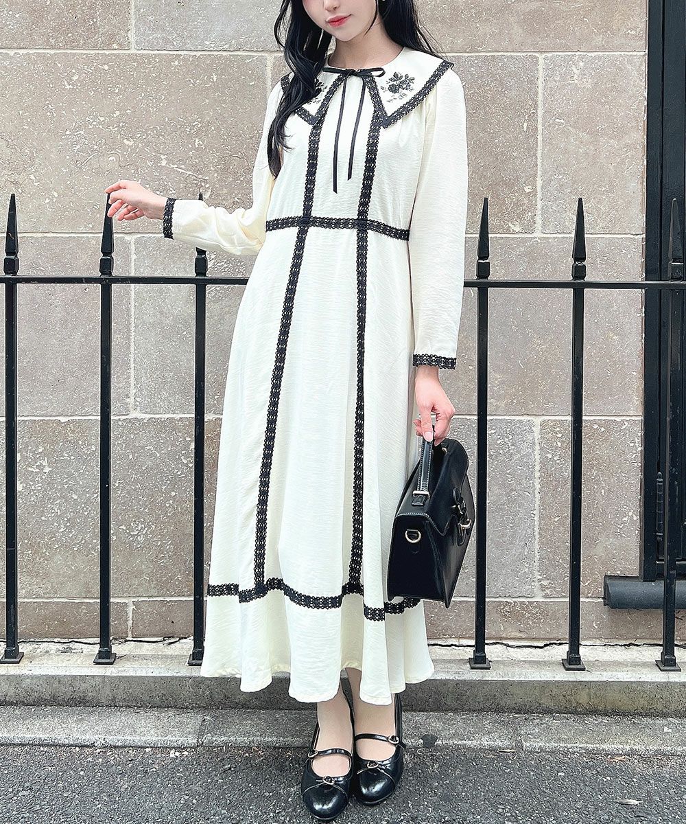 □トーションレース使い刺繍衿ワンピース/an another angelus