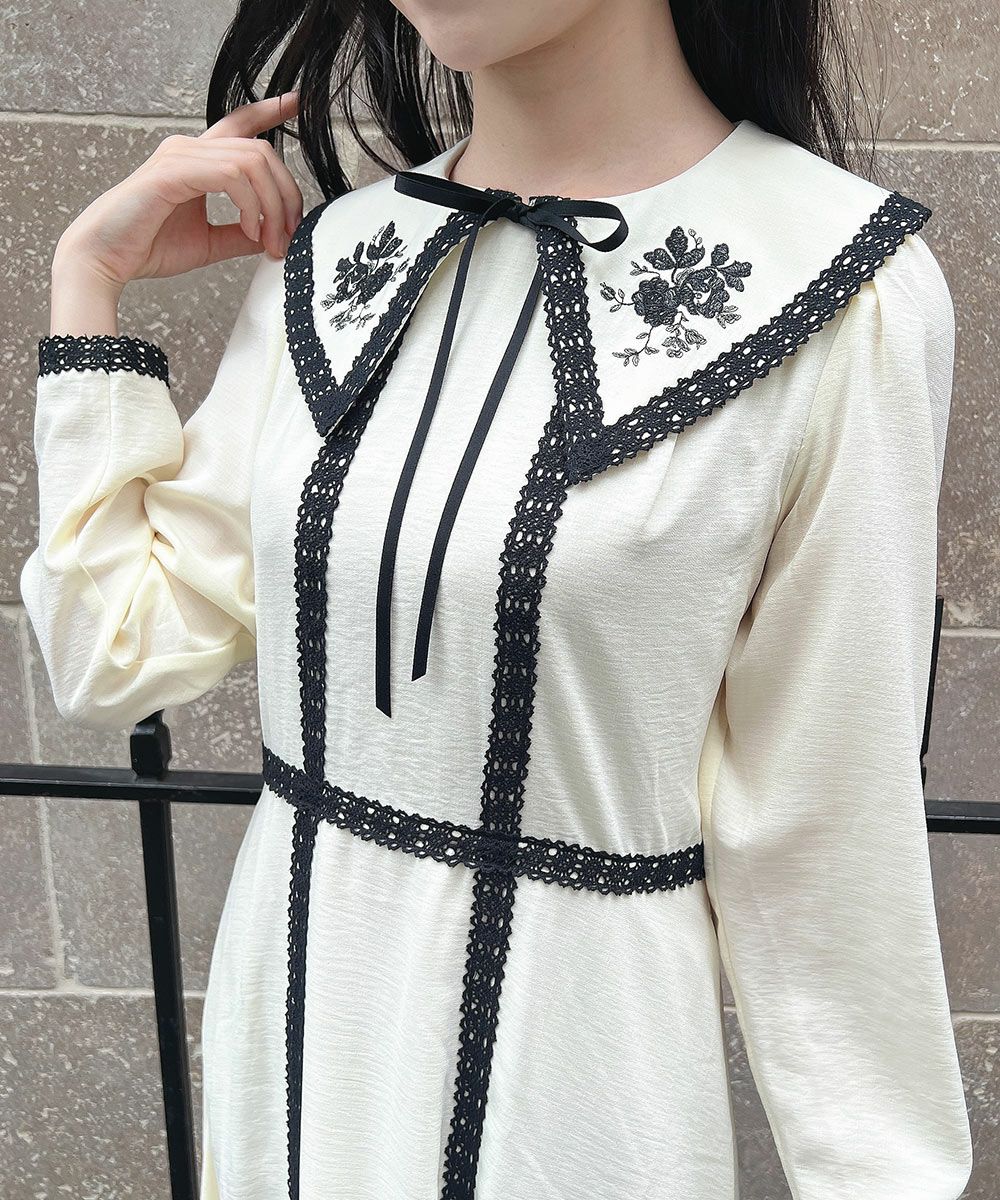 □トーションレース使い刺繍衿ワンピース/an another angelus