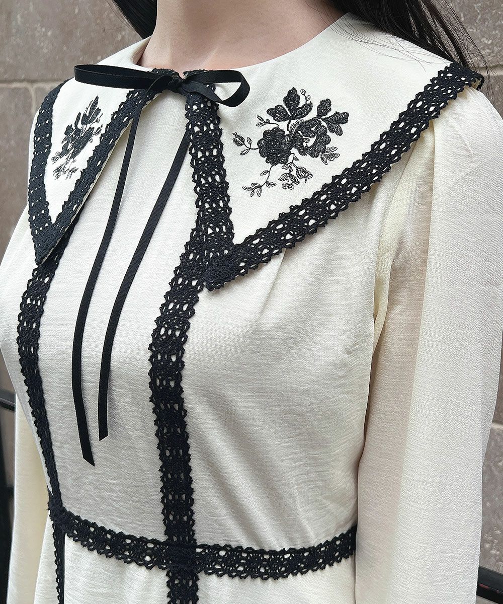 □トーションレース使い刺繍衿ワンピース/an another angelus