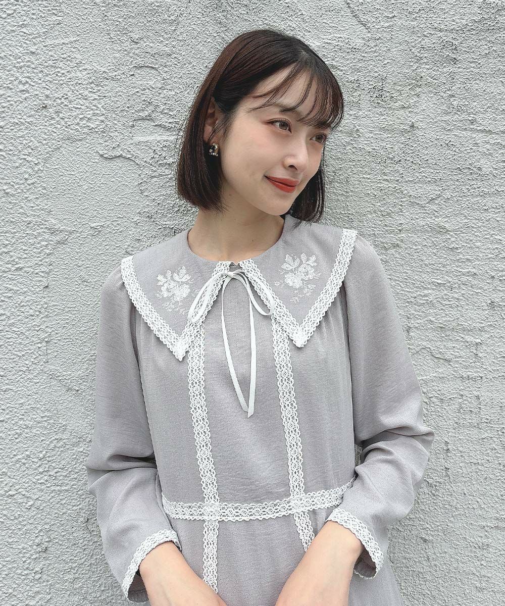 □トーションレース使い刺繍衿ワンピース/an another angelus