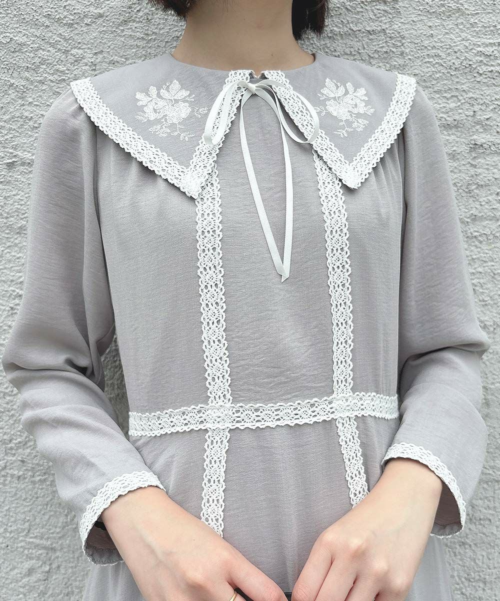□トーションレース使い刺繍衿ワンピース/an another angelus