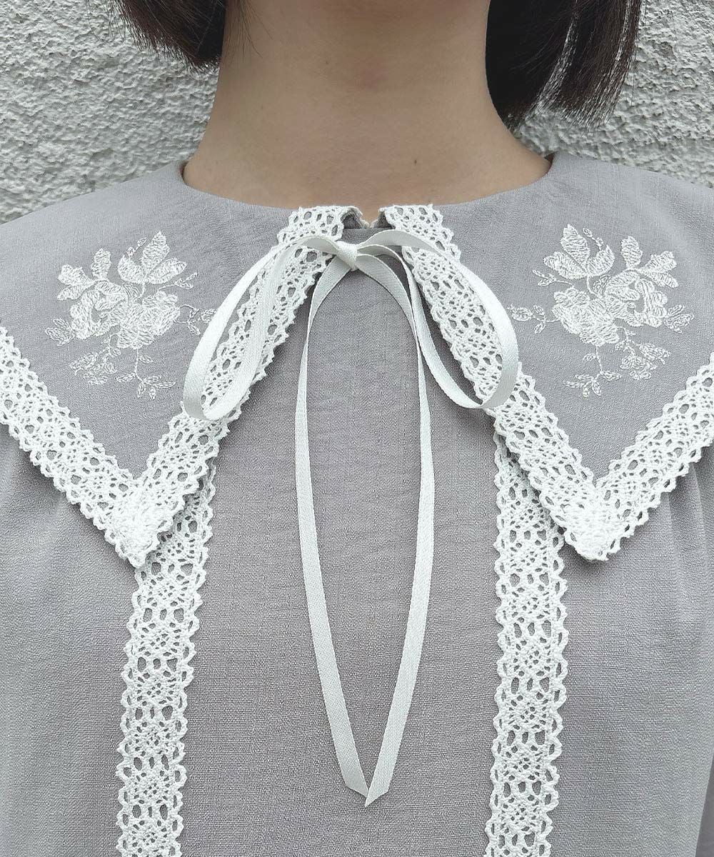 □トーションレース使い刺繍衿ワンピース/an another angelus