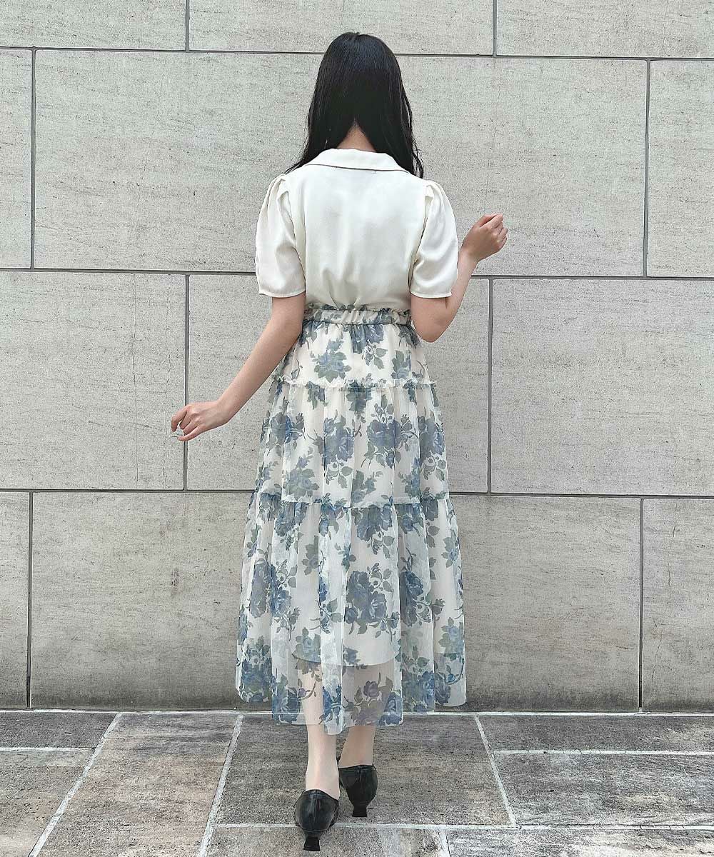 プチローズ刺繍入り変形衿ブラウス/an another angelus [55BF02h001