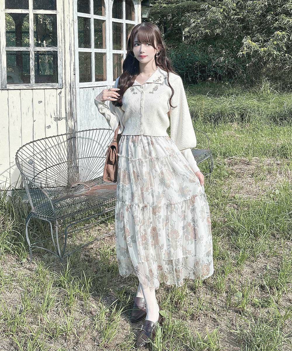 □プチローズ刺繍入り変形衿ブラウス/an another angelus [55BF02h001
