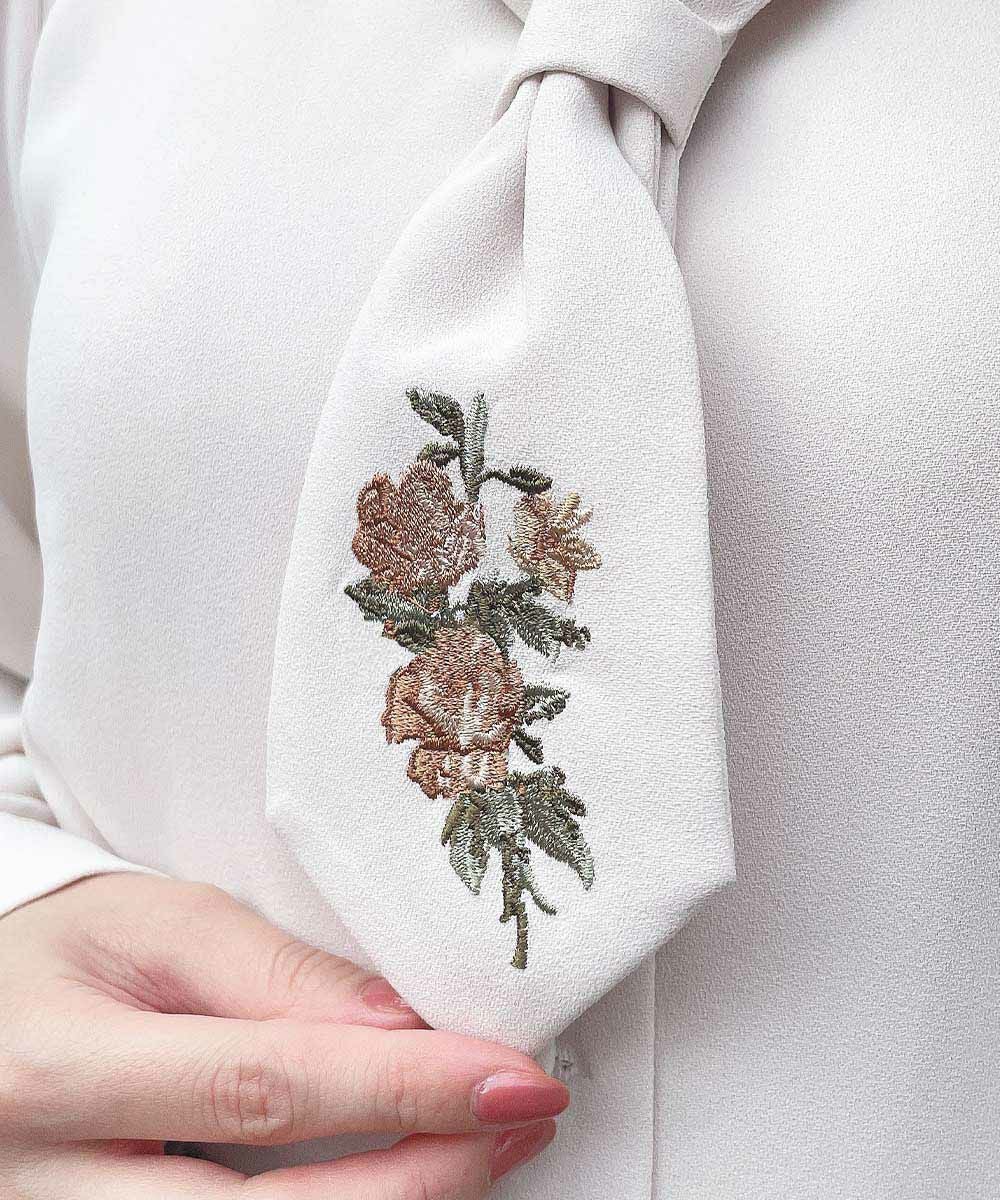 ローズ刺繍ショールカラーネクタイブラウス/an another angelus