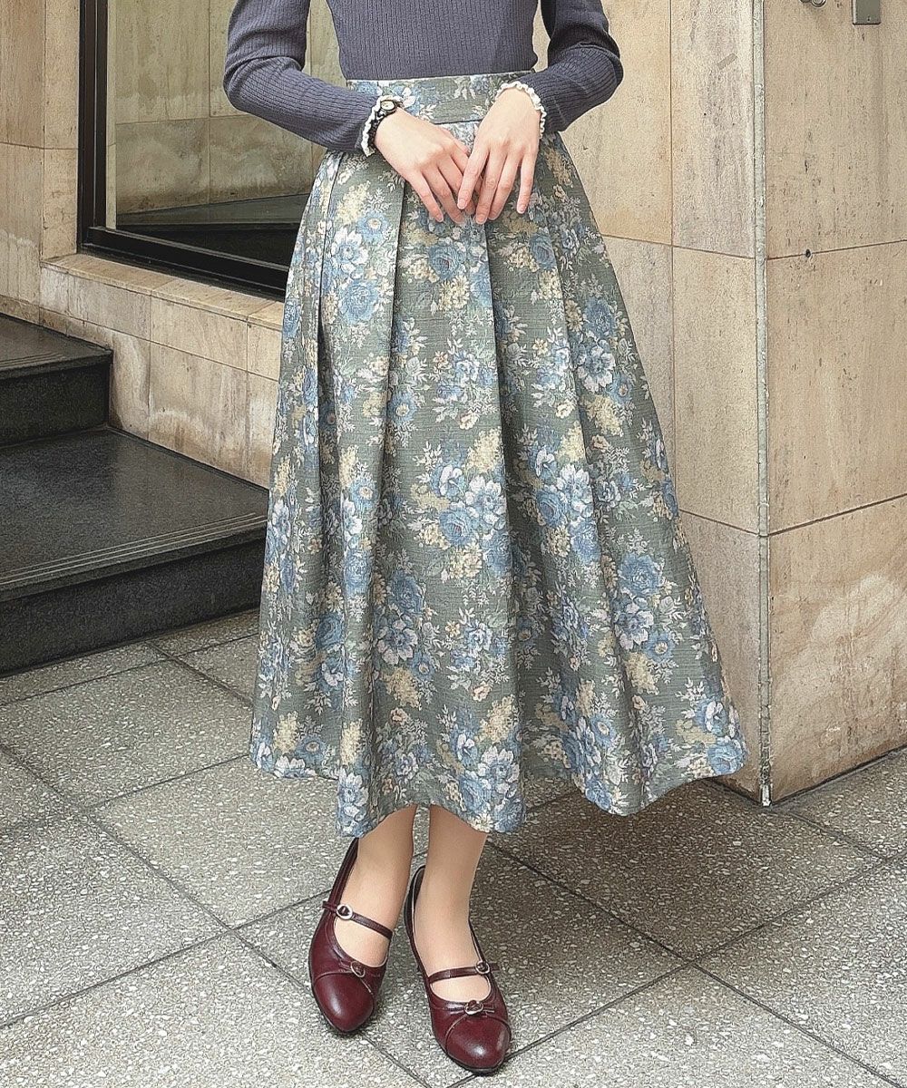 ゴブラン風プリントタックスカート/an another angelus [55BG02p003