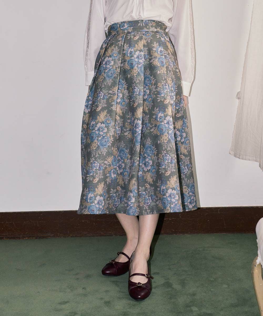 ゴブラン風プリントタックスカート/an another angelus [55BG02p003