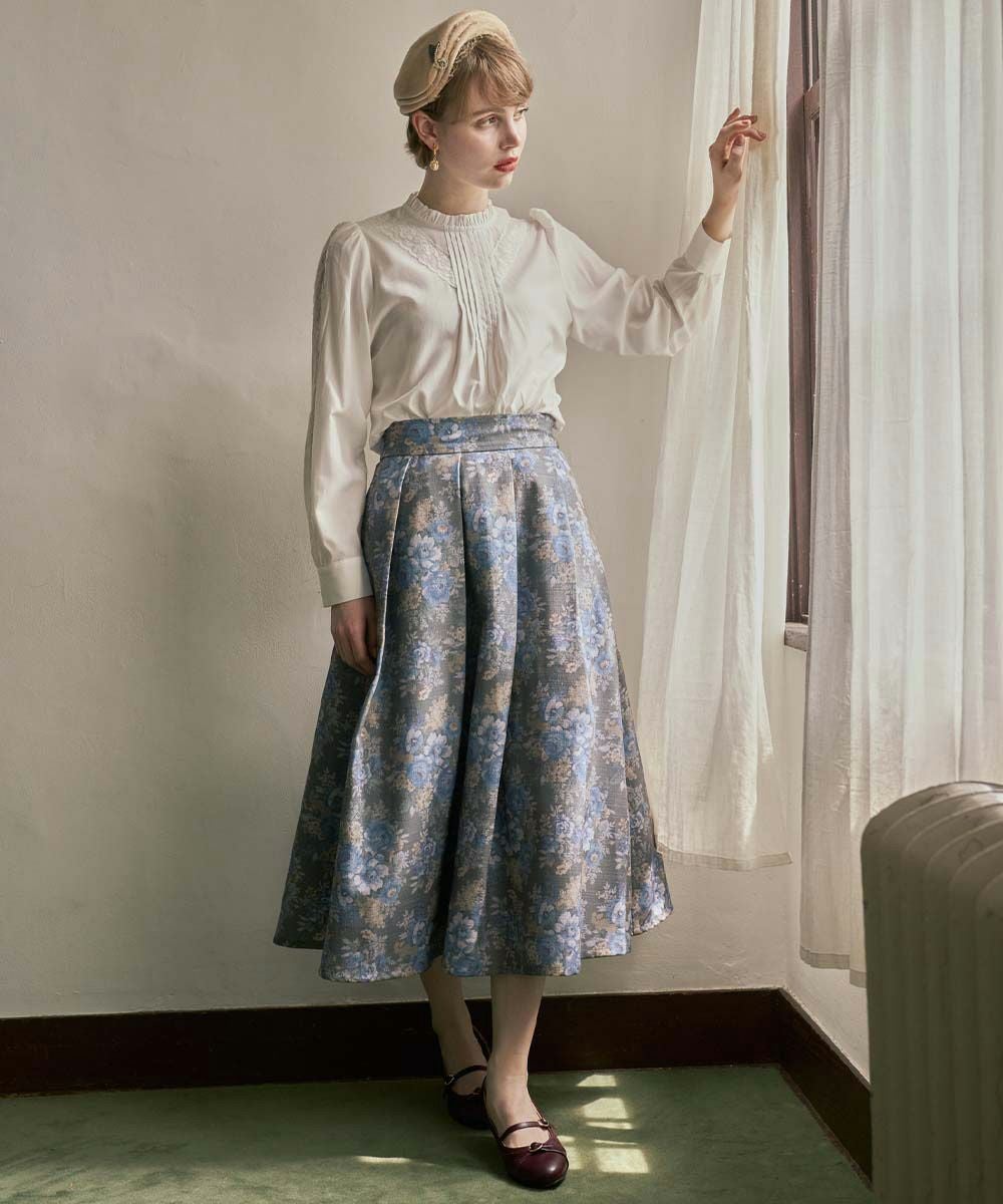 ゴブラン風プリントタックスカート/an another angelus [55BG02p003