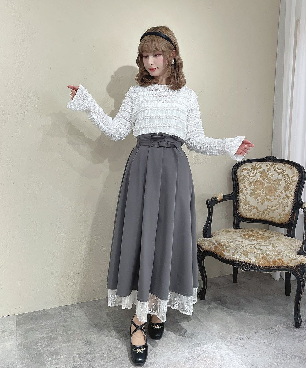 レースレイヤードタックフレアースカート/an another angelus