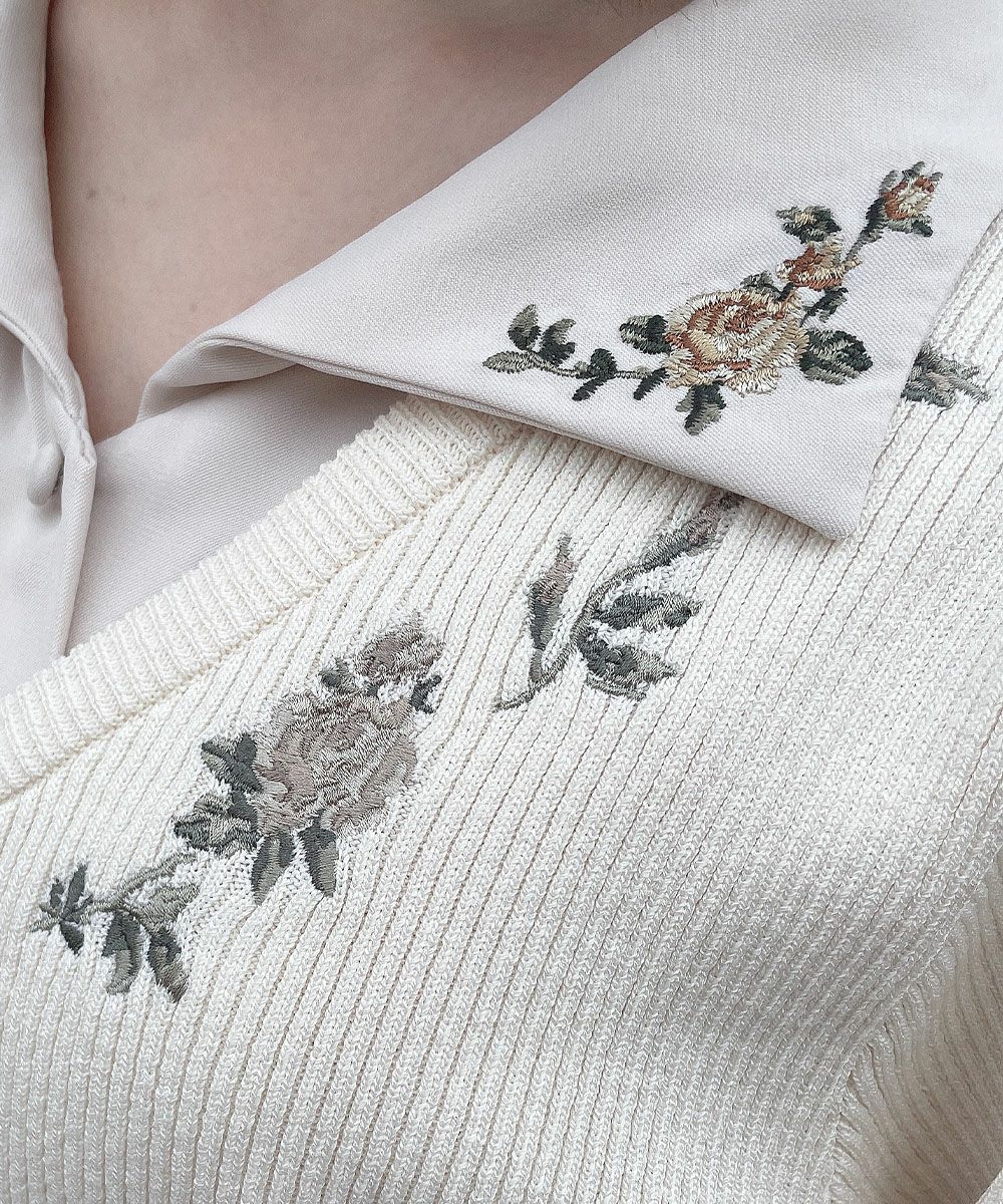 □ローズ刺繍リブニットカーディガン/an another angelus [55BJ04j001