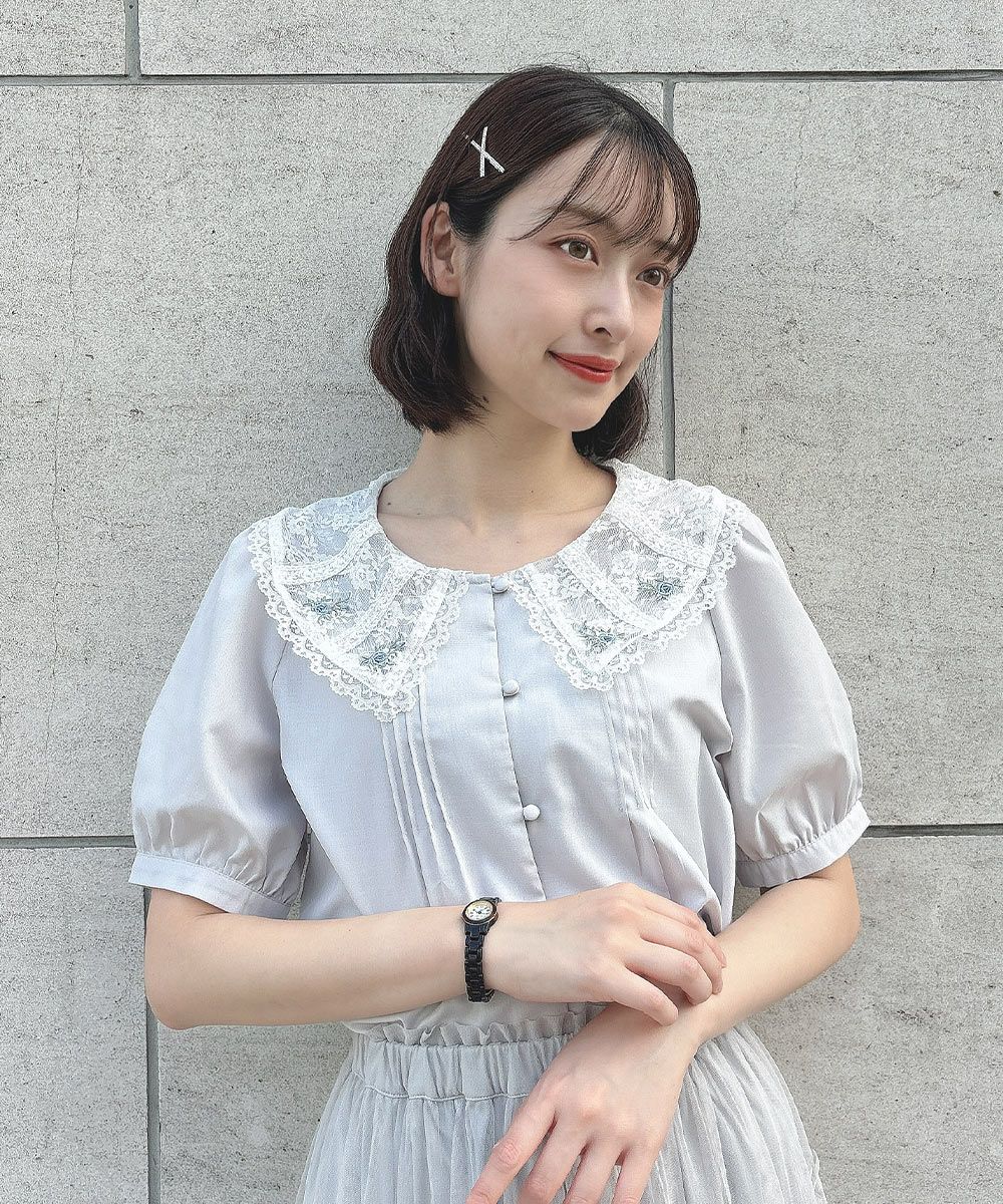 □ローズ刺繍チュールレース衿ブラウス/F i.n.t [54AF02g021] | F