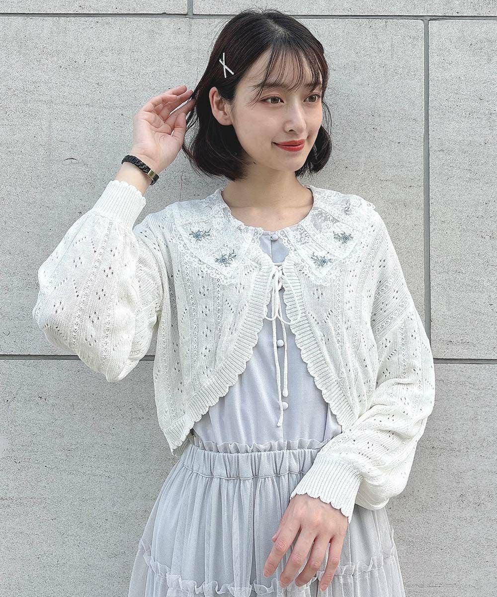 最終価格！グレース♡チュール刺繍ブラウス チュールドッキングフラワーレースキャンディースリーブブラウス