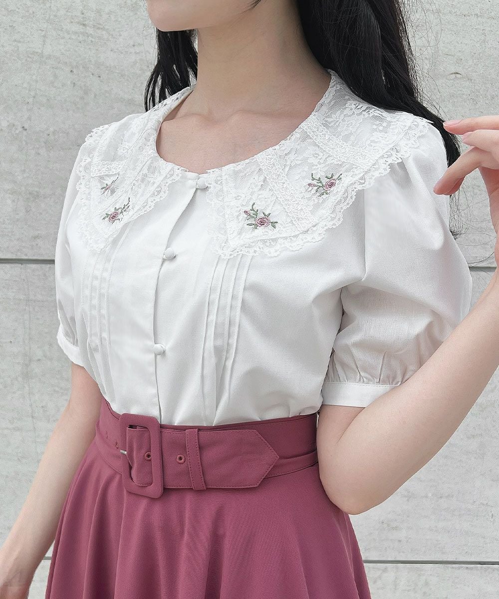 □ローズ刺繍チュールレース衿ブラウス/F i.n.t [54AF02g021] | F