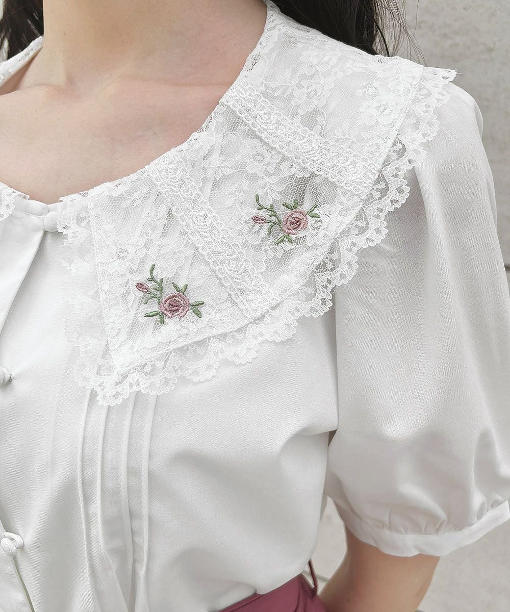 最終価格！グレース♡チュール刺繍ブラウス □ローズ刺繍チュールレース衿ブラウス/F i.n.t [54AF02g021] | F