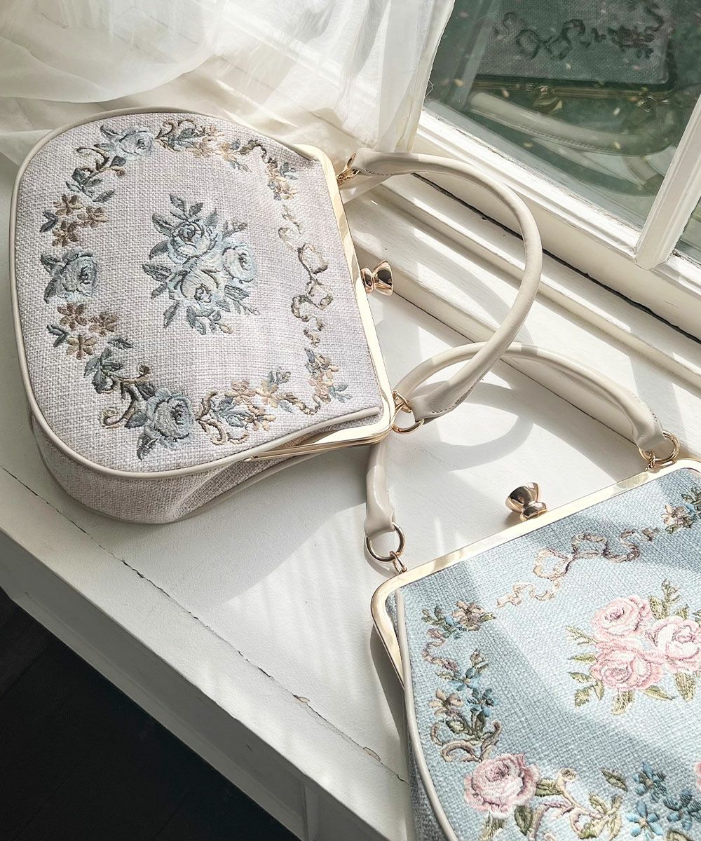 □リボンローズ刺繍がま口バッグ/an another angelus [54BC05a006] | F