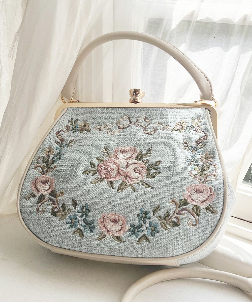 □リボンローズ刺繍がま口バッグ/an another angelus [54BC05a006] | F