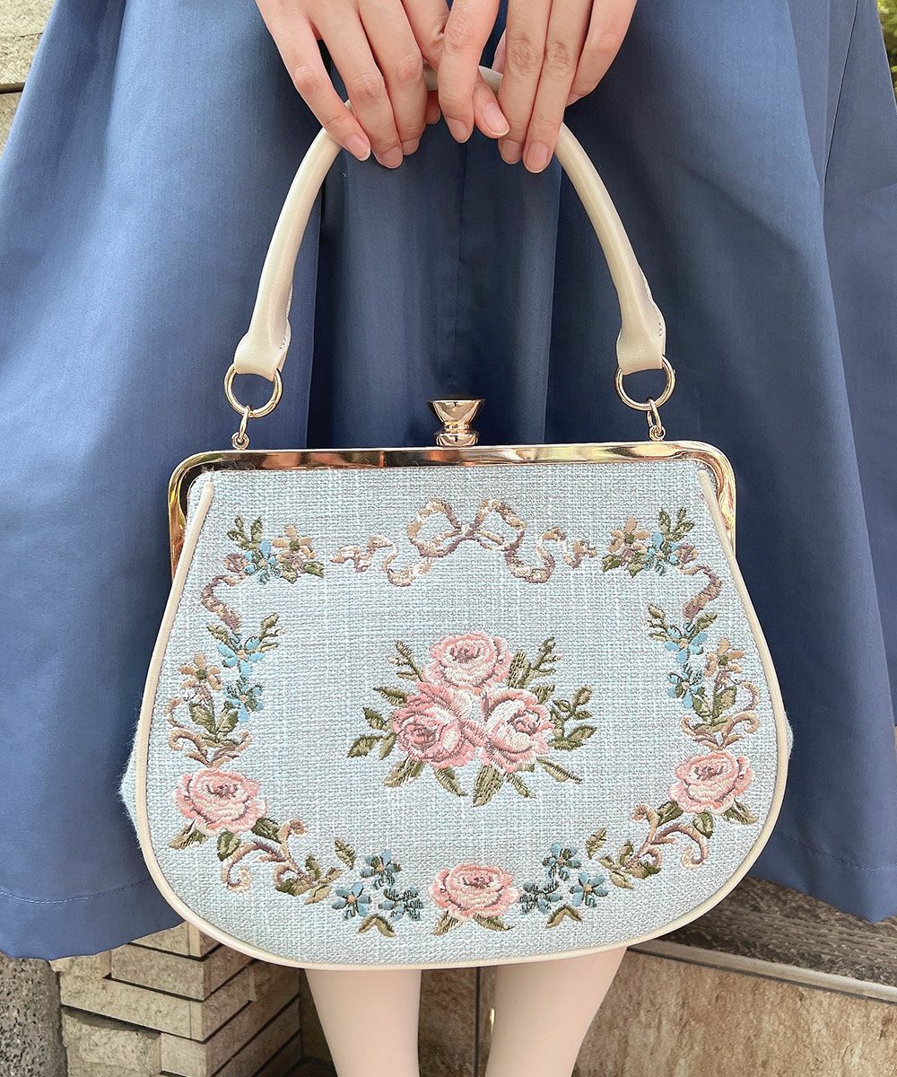 □リボンローズ刺繍がま口バッグ/an another angelus [54BC05a006] | F