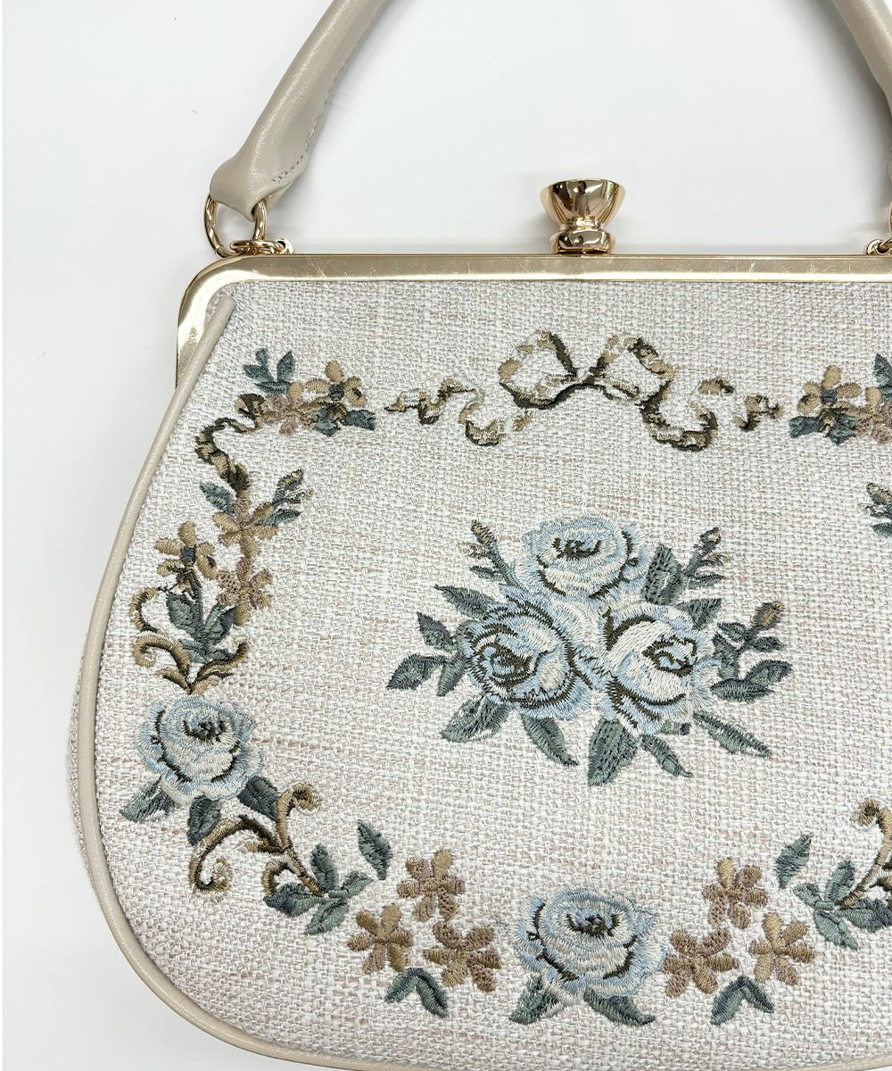□リボンローズ刺繍がま口バッグ/an another angelus [54BC05a006] | F