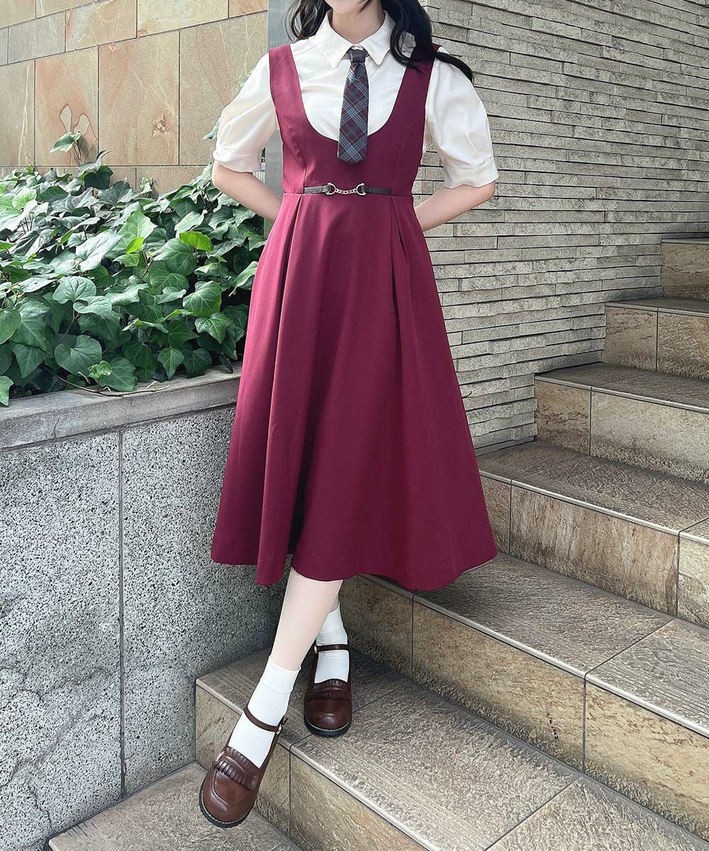 チェーンビット使いディープVネックジャンパースカート/F i.n.t