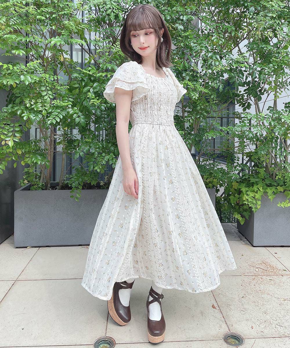 □フリル使い小花柄シャーリングワンピース/F i.n.t [55AE02g008