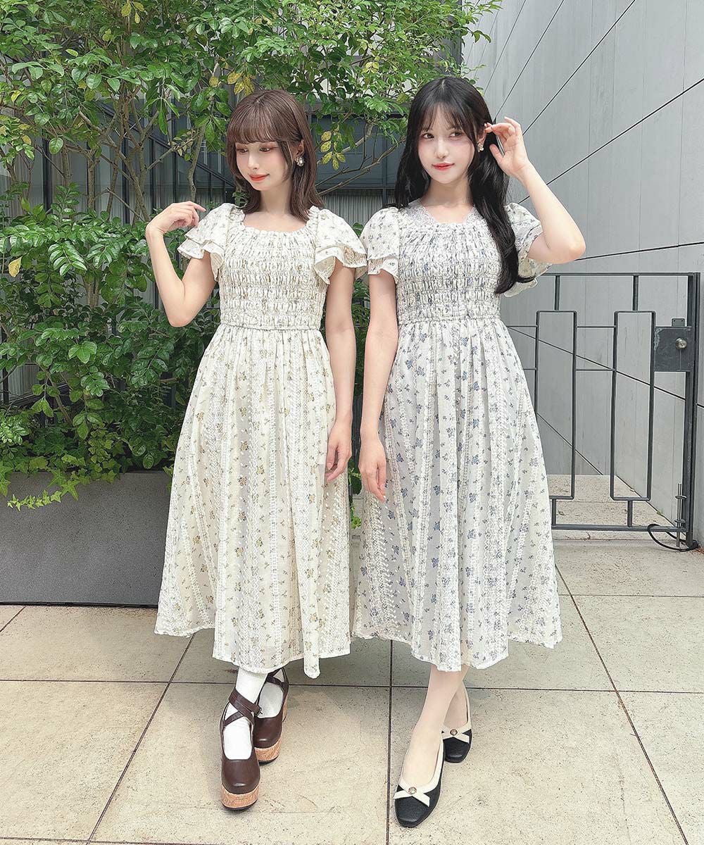 □フリル使い小花柄シャーリングワンピース/F i.n.t [55AE02g008] | F