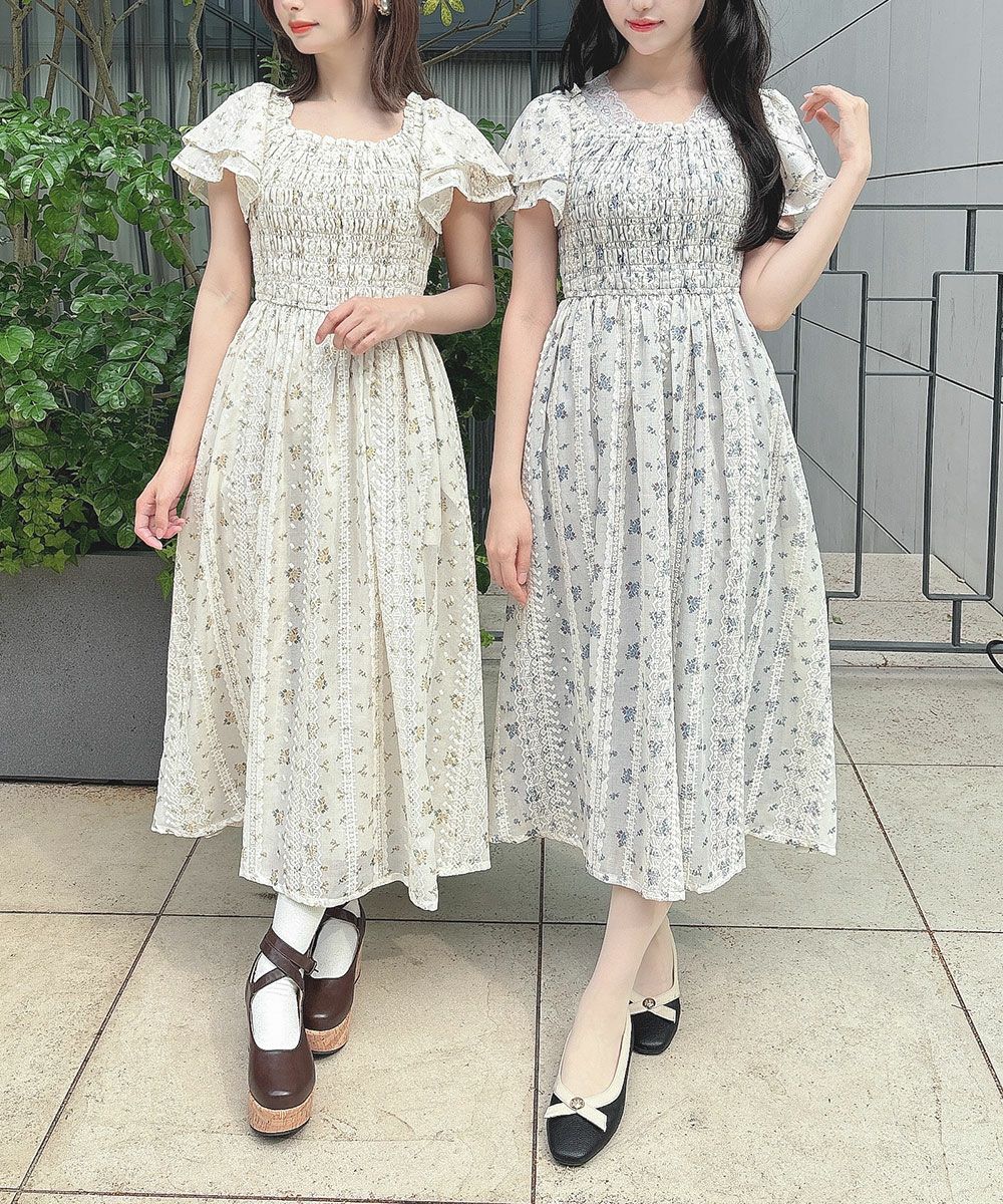 □フリル使い小花柄シャーリングワンピース/F i.n.t [55AE02g008] | F