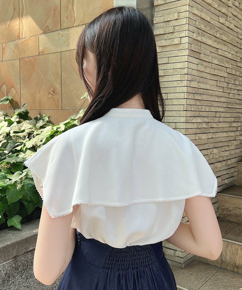 □スクエアケープ衿ローズ刺繍ブラウス/an another angelus