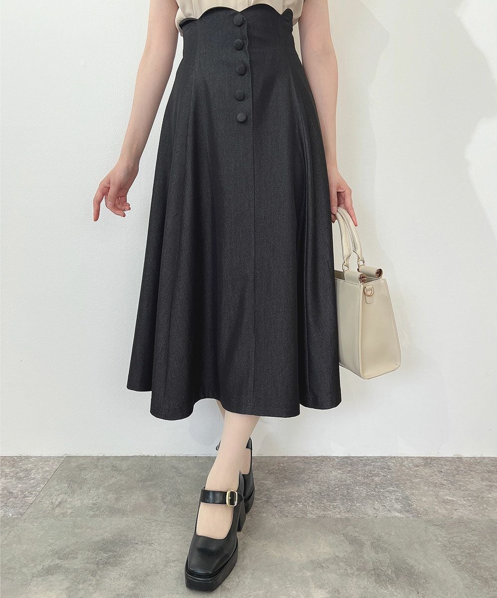 ハイウエストスカラップデニムライクフレアースカート/an another