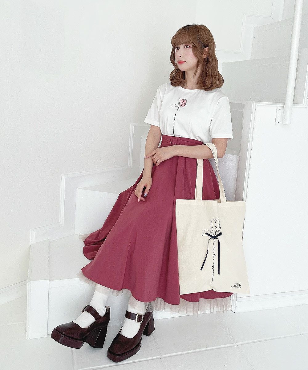 花【試着のみ】F i.n.t スカート+ブラウス 再入荷/サイズ展開】フロント釦デニムフレアースカート/an another